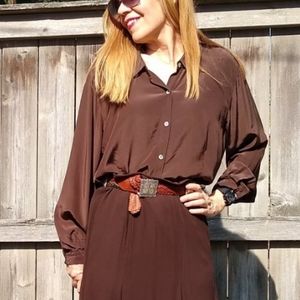 Liz Claiborne Silk Brown Blouse Button Down